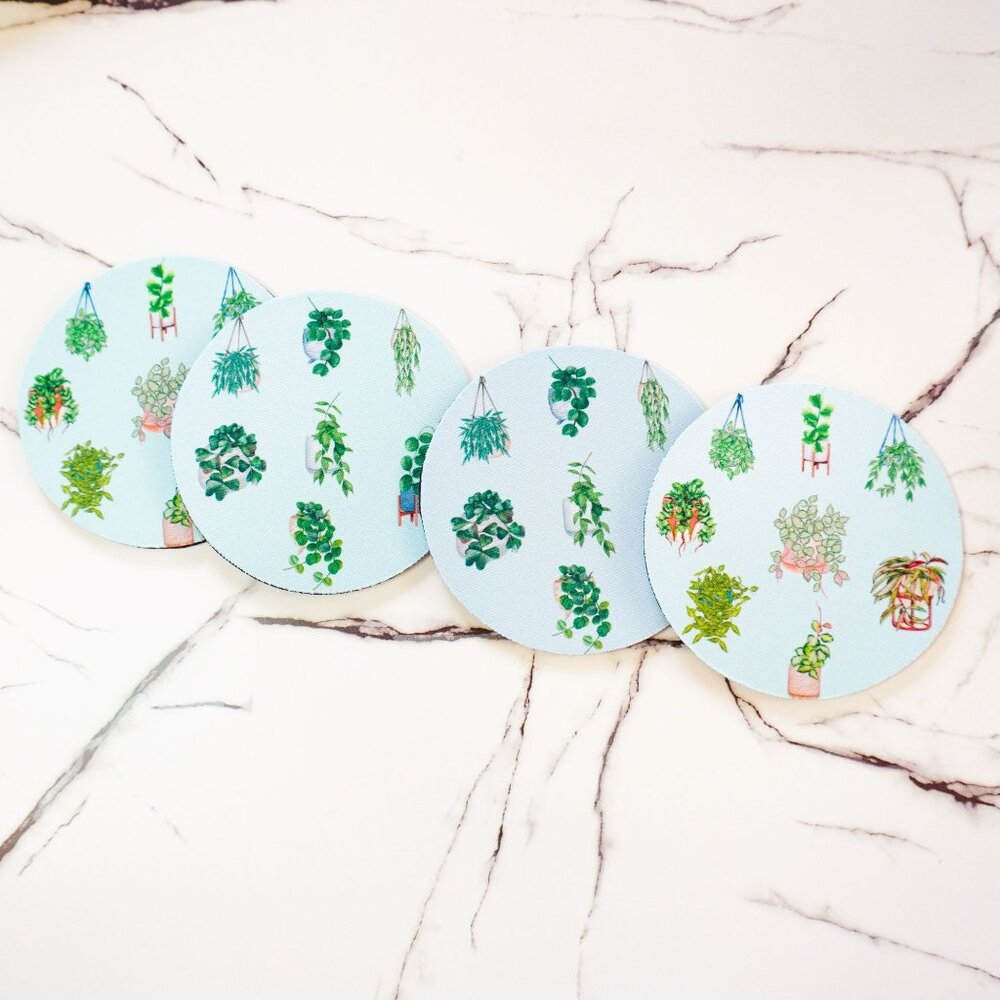Hoya Plant Fabric Coaster Set - Blue